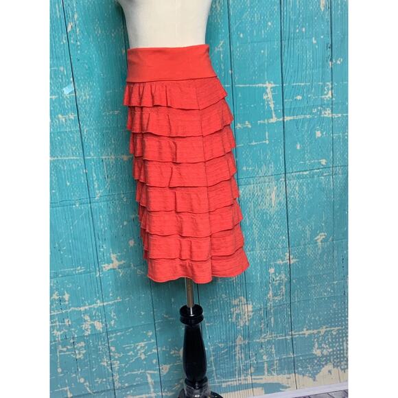 Max Studio orange ruffled pencil pull on skirt size small - Picture 5 of 6